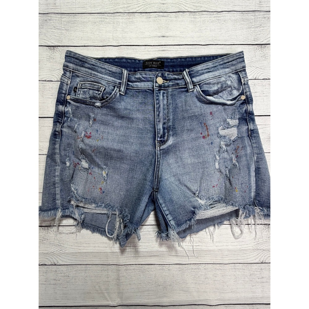 Judy Blue Rainbow Splash Paint Cutoff Shorts XL Edgy Boho Grunge Art Festival